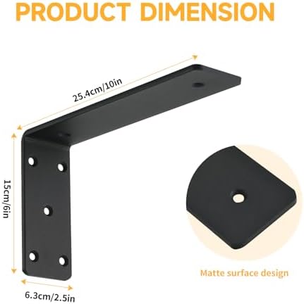 3 Pack L10 x H 6" x W 2.5" 6mm Thick Countertop Support Brackets, Heavy Duty Countertop Hidden Bracket L Shelf Bracket M