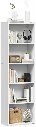 ZENY 5-Tier Shelf Bookcase, Freestanding Wood Storage Display Open Bookshelf for Home Office, White