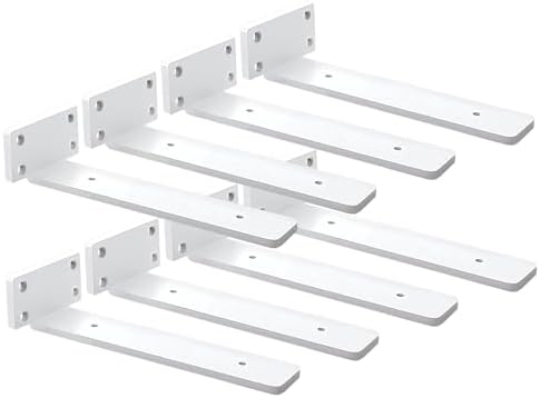 8 Pack Shelf Brackets White 10 Inch Floating Shelf Bracket 1/5 inch Thick Heavy Duty Hidden Shelf Brackets Iron Metal Br