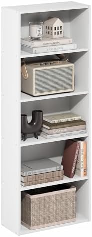 Furinno Basic Book Shelf, 5-Tier Bookshelf, Storage Organizer Bookcase with Open Shelf, 7 x 17 x 44, for Living Room, Be