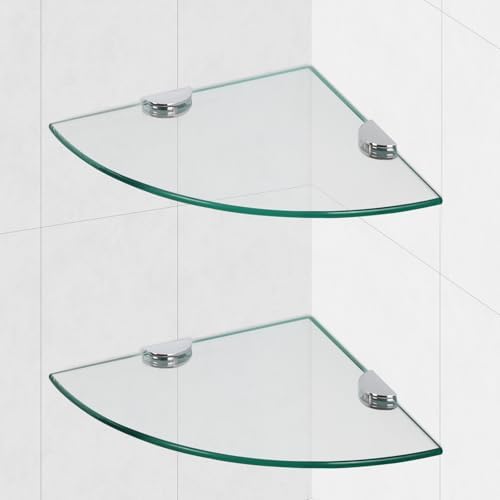 Glass Corner Shower Shelves, Tempered Floating Glass Shelves Wall Mount, Shower Caddy Organizer, Bathroom Corner Shelf w