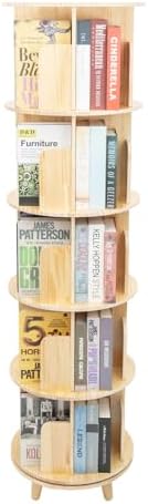 Rotating Bookshelf,Revolving Bookcase,Stackable Bookshelf Organizer, Swivel Bookcase Round Bookshelf, Book Shelf for Bed
