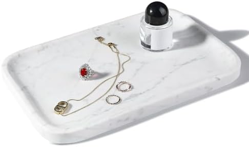 Statuario Marble Vanity Tray - Decorative Organizer for Bathroom Countertop, Dresser, Kitchen Sink