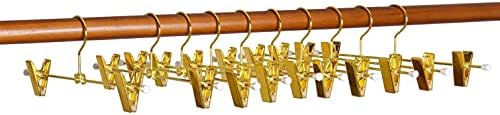 Amber Home 10 Pack Shiny Gold Metal Pants Skirts Hangers with Clips 12"