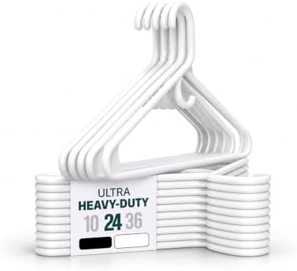 Ultra Heavy Duty Plastic Clothes Hangers – White Strong Durable Coat & Suit Hangers – Thick Plastic Closet Organizer Hangers 24 Pack