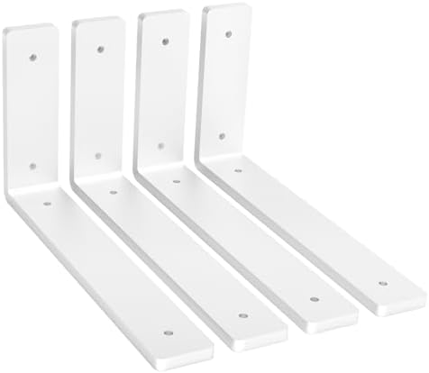 Heavy Duty Shelf Brackets, 4 Pack 6 Inch White L Metal Shelving Brackets, 5mm Thick Rustic Shelf Support Bracket for DIY