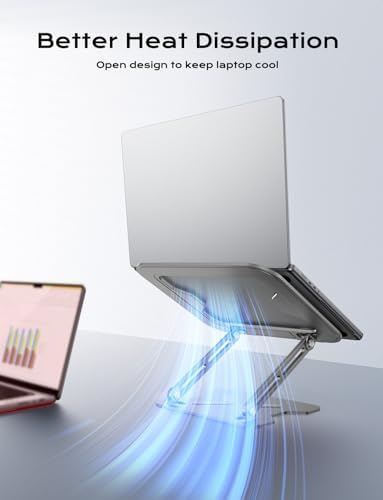 JCZT Adjustable Laptop Stand for Desk, Metal Foldable Laptop Riser, Grey