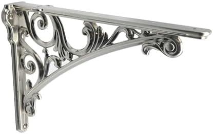 Decorative Shelf Bracket 8 inch, Brushed Nickel Brackets for Shelving, Heavy Duty Vintage, DIY Projects, Hardware Includ