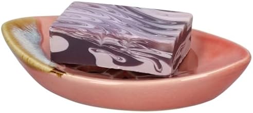 Ceramic Soap Dish with Self Draining Tray for Bar Soap, Bathroom, Kitchen (Pastel Pink)