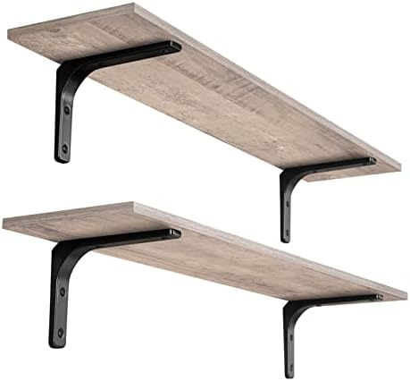 DINZI LVJ Long Wall Shelves, 39.4Inch Wooden Wall Mounted Shelves, Set of 2