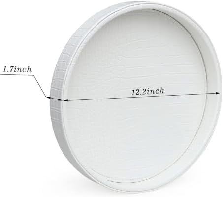 HofferRuffer Faux Leather Round Serving Tray, Vegan Croco Leather Decorative Food Tray for Storage Drinks, Snack & Cosme