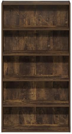 Furinno Basic Book Shelf, 5-Tier Bookshelf, Storage Organizer Bookcase with Open Shelf, 7 x 24 x 44, for Living Room, Be