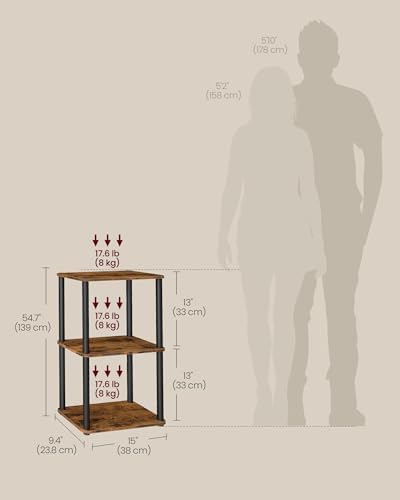 VASAGLE 3-Tier Shelf, Storage Shelves, Bookcase with Shelves, Living Room