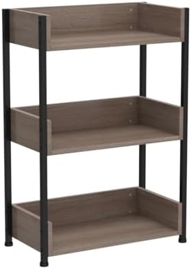 VECELO Bookshelf, 30" H Small Bookcase,3-Tier Storage Organizer,Wood Bookcase with Steel Frame,Shelving Unit for Living 