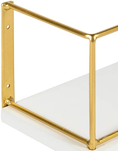 Kate and Laurel Benbrook 24 inch 2-Pack Wood and Metal Floating Wall Shelves, White and Gold
