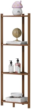 Wisuce Bamboo Small Corner Shelf Stand, 4-Tier Brown Corner Bookshelf