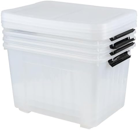 Wekioger 50 Quart Latching Box, 4 Packs Plastic Lidded Storage Bin