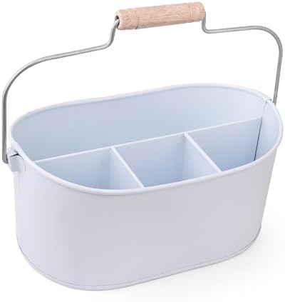 Alpha Living Home Galvanized Utensil Caddy White 4 Section Cutlery Holder