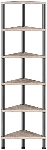 HOOBRO Corner Shelf Stand, Industrial 6-Tier Corner Bookshelf with Metal Frame, Plant Display Shelf, Bookcase for Small 