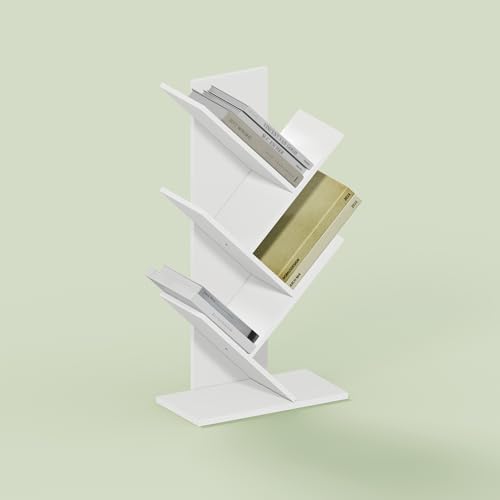 Ipoh Tree Book Shelf, 5-Tier Tree Bookcase, for Narrow Space, Books, CDs, Magazines, White