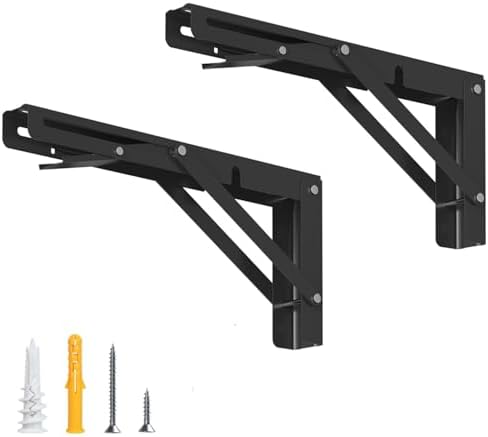 LuckIn 16 Inch Folding Shelf Brackets, Heavy Duty Collapsible Triangle Shelf Brackets for DIY, Wall Mounted Folding Shel