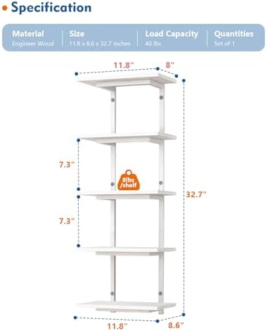 Harwaya White 5 Tier Wall Shelf Unit for Shoes Display, Lack Wall Bookshelf for Bedroom, Vertical Tiered Floating Book S