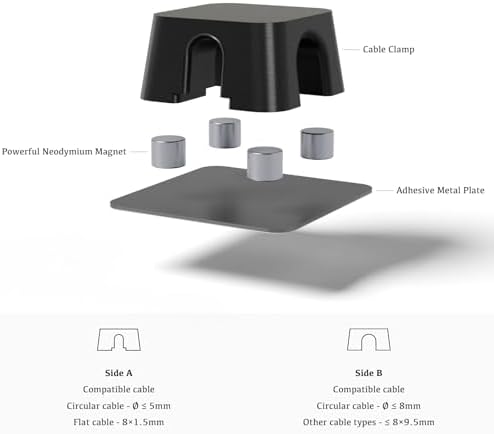Magnetic Cable Organizer – Desktop Multipurpose Cord Keeper & Cable Management Clip for Home & Office (Black Block 10Pcs
