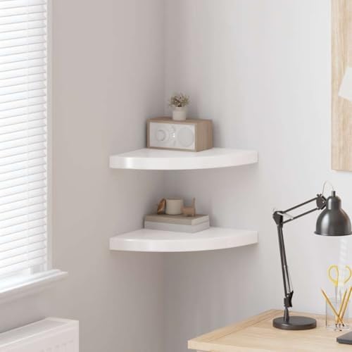 vidaXL Floating Corner Shelves 2 pcs High Gloss White 13.8"x13.8"x1.5" MDF