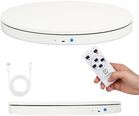 YVV White 11.8in Rotating Display Stand with Remote, USB Powered Adjustable Speed 360 Rotating Turntable, Electric Turnt