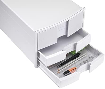 HAN IMPULS 2.0 Drawer Box with 3 Closed Drawers for DIN A4/C4 Including Labelling Labels, Document Box, Base with Pull-Out Lock, Furniture Friendly Rubber Feet, 1017-11, Light Grey