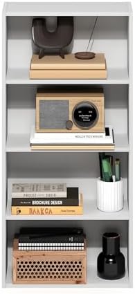 Furinno Basic Book Shelf, 4-Tier Bookcase with Open Shelf, Bookshelf, Cube Storage Organizer, 7 x 17 x 35, for Living Ro