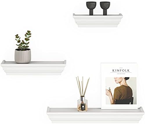 Ballucci Victorian Wall Ledge and Shelf, 12", 16", 24", Set of 3, White