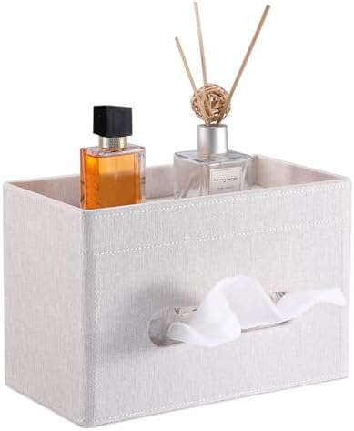 Sumnacon Tissue Box Cover with Storage Tray Rectangular Tissue Holder,Beige