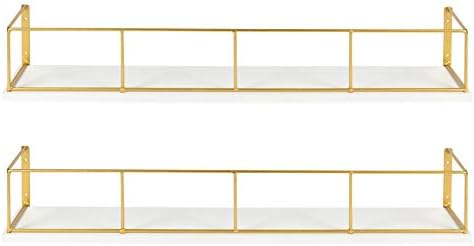Kate and Laurel Benbrook 24 inch 2-Pack Wood and Metal Floating Wall Shelves, White and Gold
