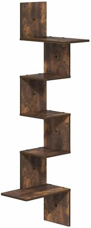 Furinno Rossi 5-Tier Corner Floating Shelves for Wall, Amber Pine