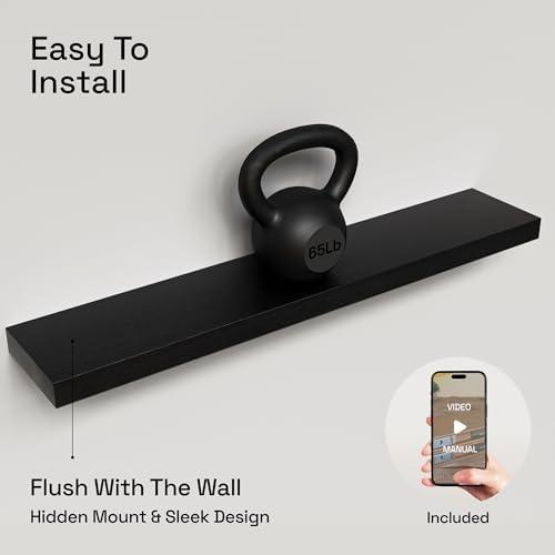 Solid Wood Floating Shelves for Wall 36 Inches Long, Black Wooden Shelf