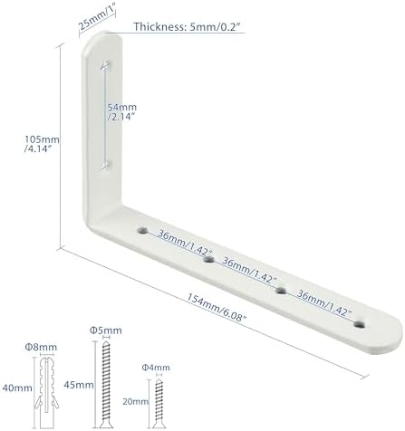 Mooche White Shelf Brackets, Heavy Duty Floating Shelf Bracket for Wood Shelves, Wall Mounted Metal L Brackets, Wall She