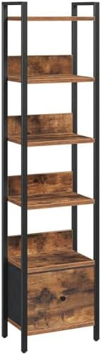 MAHANCRIS Bookshelf, 6-Tier Bookcase with Drawer, Small Book Shelf for Small Space, Storage Shelf Organizer, for Living 