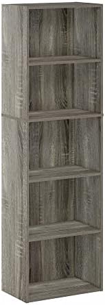 Furinno LUDER Book Shelf, 5-Tier Bookshelf, Bookcase with Open Shelves, 9.4 x 15.8 x 52, Easy Assembly, for Living Room,
