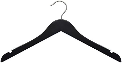 NAHANCO Wooden Shirt Hanger, 17" - Low Gloss Black with Chrome Hook (Pack of 100)