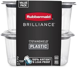 Rubbermaid Brilliance BPA-Free Food Storage Containers, Medium Deep, 4.7 Cup, 2-Pack, Airtight & Leak-Proof, Microwave & Dishwasher Safe