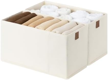 StorageWorks Narrow Storage Bins for Closet Shelves, Beige, 2-Pack