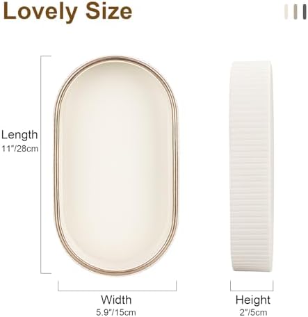 GORESE Oval Vanity Tray Perfume Organizer, PU Leather Valet Jewelry Trays Nightstand Organizer Key Bowl Trinket Dish for