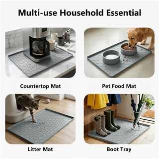 MateeyLife Silicone Mat Waterproof 12"X19", Ideal for Dog and Cat Food Mat, Dog Bowl Mats for Food and Water, Pet Placemat with Lip for Messy Drinkers to Protect Floor, Light Grey