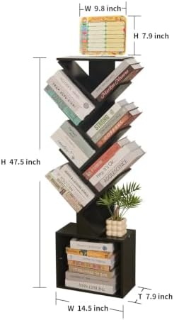 7-Tier Tree Bookshelf with Reading Planner & Activity Panel, Small Bookcase