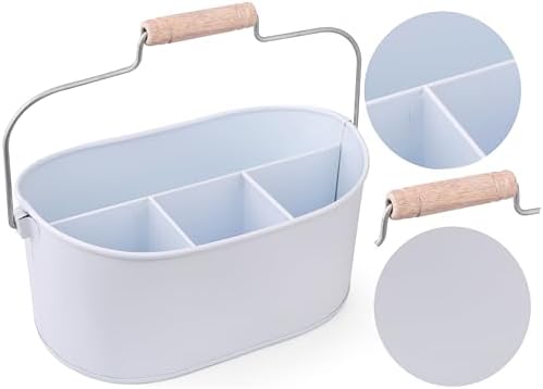 Alpha Living Home Galvanized Utensil Caddy White 4 Section Cutlery Holder
