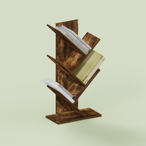Ipoh Tree Book Shelf, 5-Tier Tree Bookcase, for Narrow Space, Books, CDs, Magazines, Rustic Brown