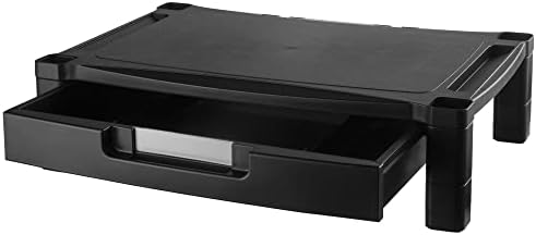 Kantek Wide Deluxe Two-Level Monitor Stand With Drawer, 20" X 13.25" X 3" To 6.5", Black, Supports 50 Lbs