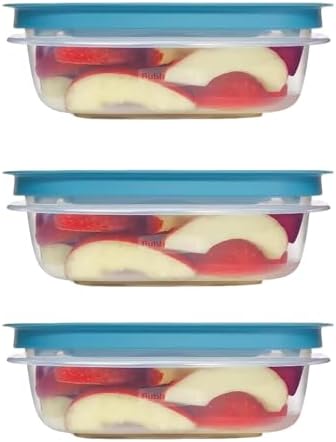 Rubber maid Storage Containers, Easy Find Lids, Teal, 3 cup, Flex & Seal, Leak Proof Lids, Food Storage Set, Clear Meal 