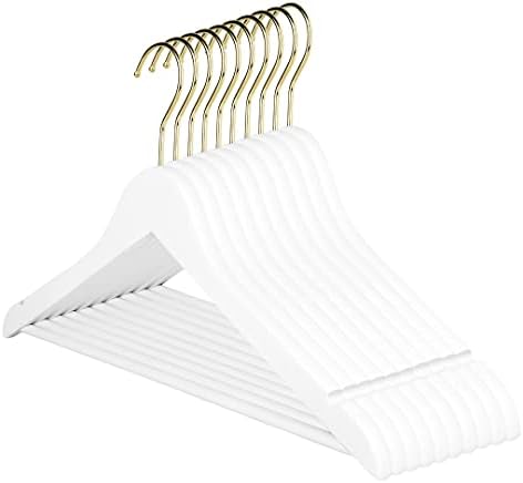 Andaz Press Bridal Hangers, Premium White Wooden Hangers for Wedding Dress, Bridesmaid Dresses, & Clothes, Heavy Duty Hanger with 360° Gold Swivel Hook and Smoothly Cut Notches, 10 Pack